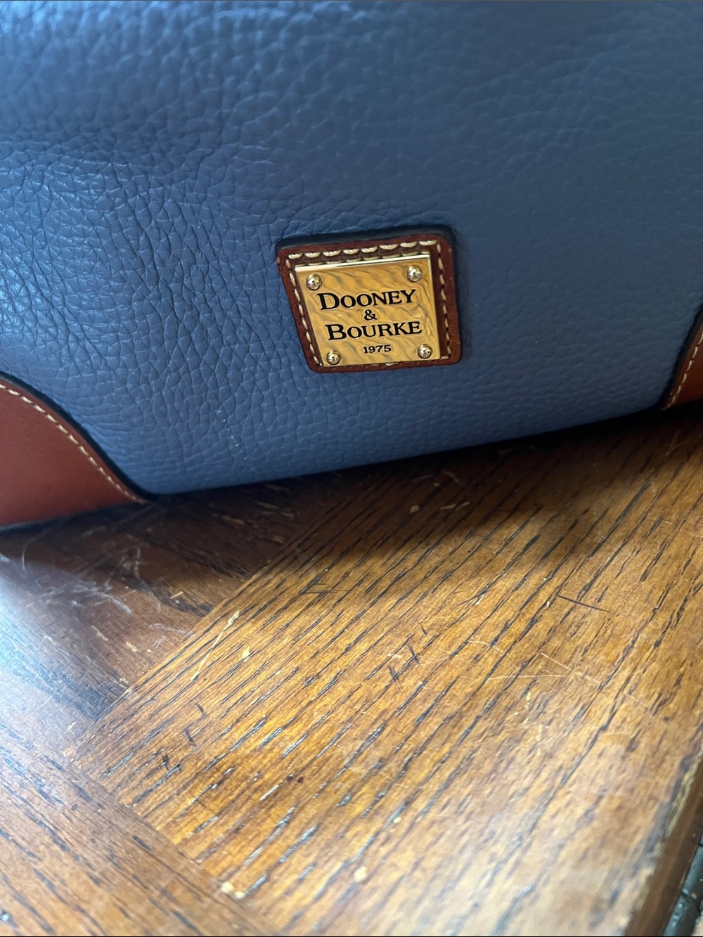 Dooney & Bourke Blue Pebbled Leather Satchel with Brown Trim